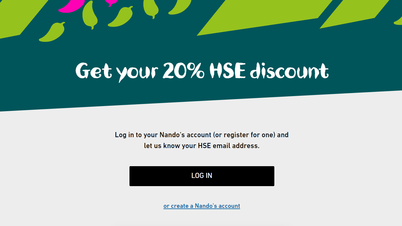 How can I claim my HSE discount Nandos s IE